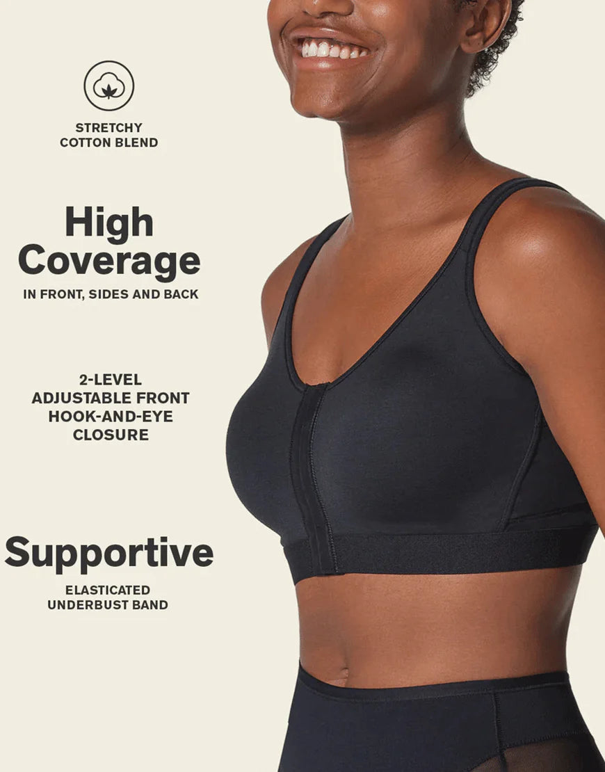Stretch Cotton Posture Correcter Wireless Bra-All-in-one-Black