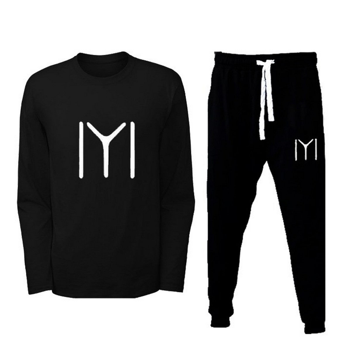 IYI Printed Black T shirt With Trouser Full Sleeves Round Neck T Shirts Casual Cotton Sports Wear