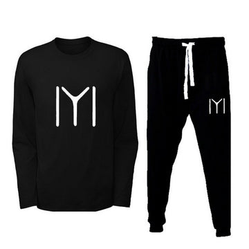 IYI Printed Black T shirt With Trouser Full Sleeves Round Neck T Shirts Casual Cotton Sports Wear