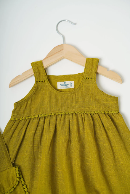 Girls 3 tiered Cotton Dress - Green