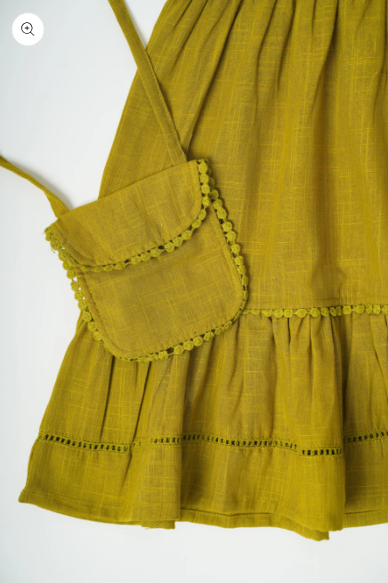Girls 3 tiered Cotton Dress - Green