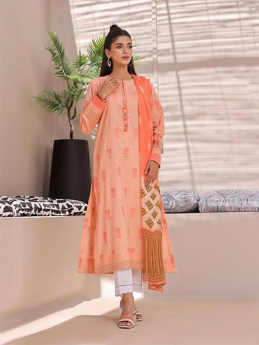 2Pc Printed Pret Shirt Dupatta Lawn Peach