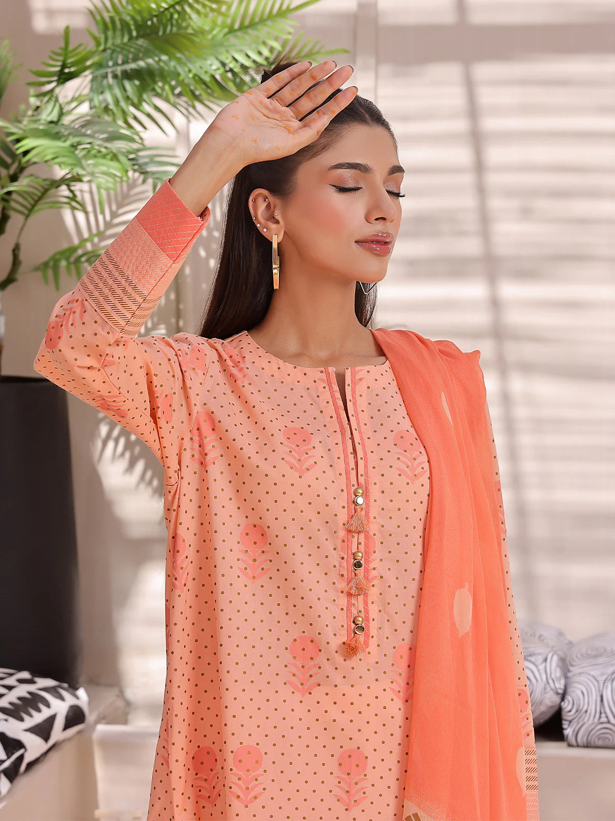 2Pc Printed Pret Shirt Dupatta Lawn Peach